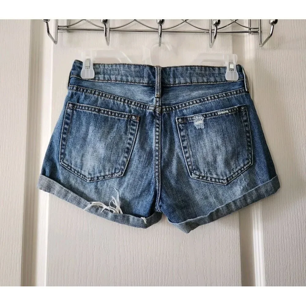 Pacsun Women's Distressed Girlfriend Shorts  Blue Denim‎ Cotton Size 23